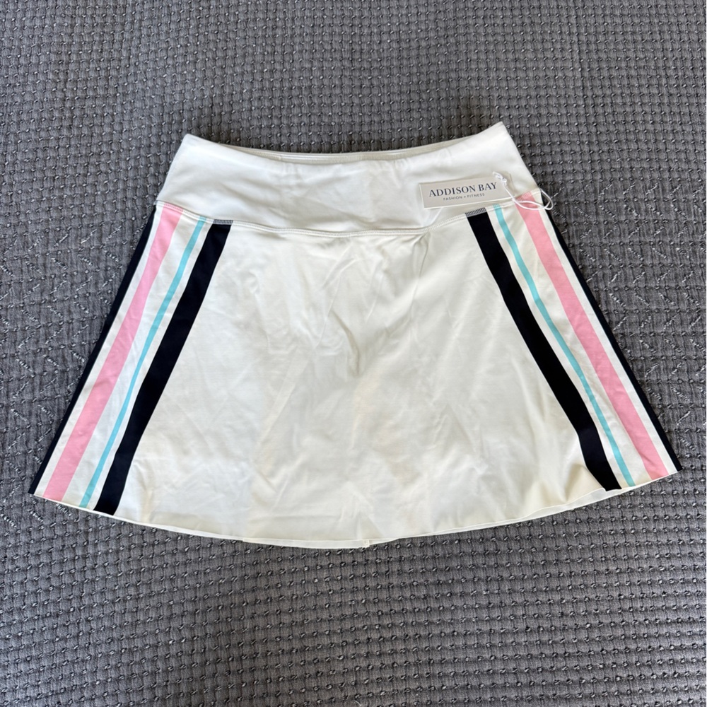 Addison Bay White Skater Skirt with Pink and Blue Stripes